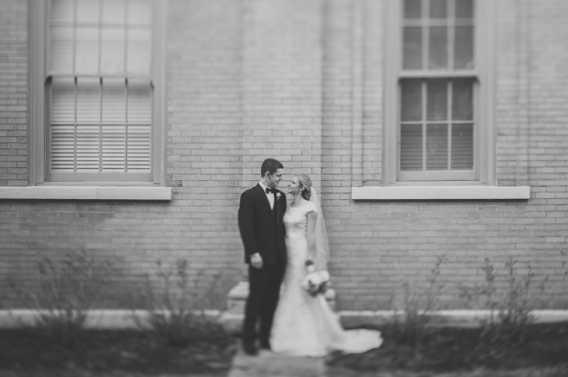 monochrome portrait of bride and groom